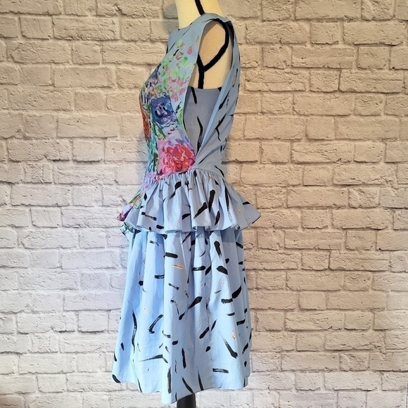 Christopher Kane blue floral brushstrokes peplum sleeveless dress size 2 - Picture 9 of 16